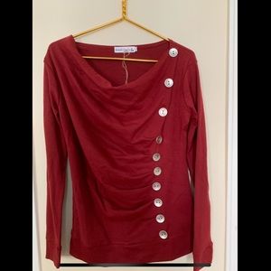 LS maternity/nursing button cowl neck top